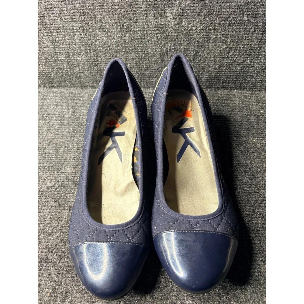 Anne Klein Sport Womens Navy Quilted Patent Cap Toe Wedge Pumps Blue Round Toe
